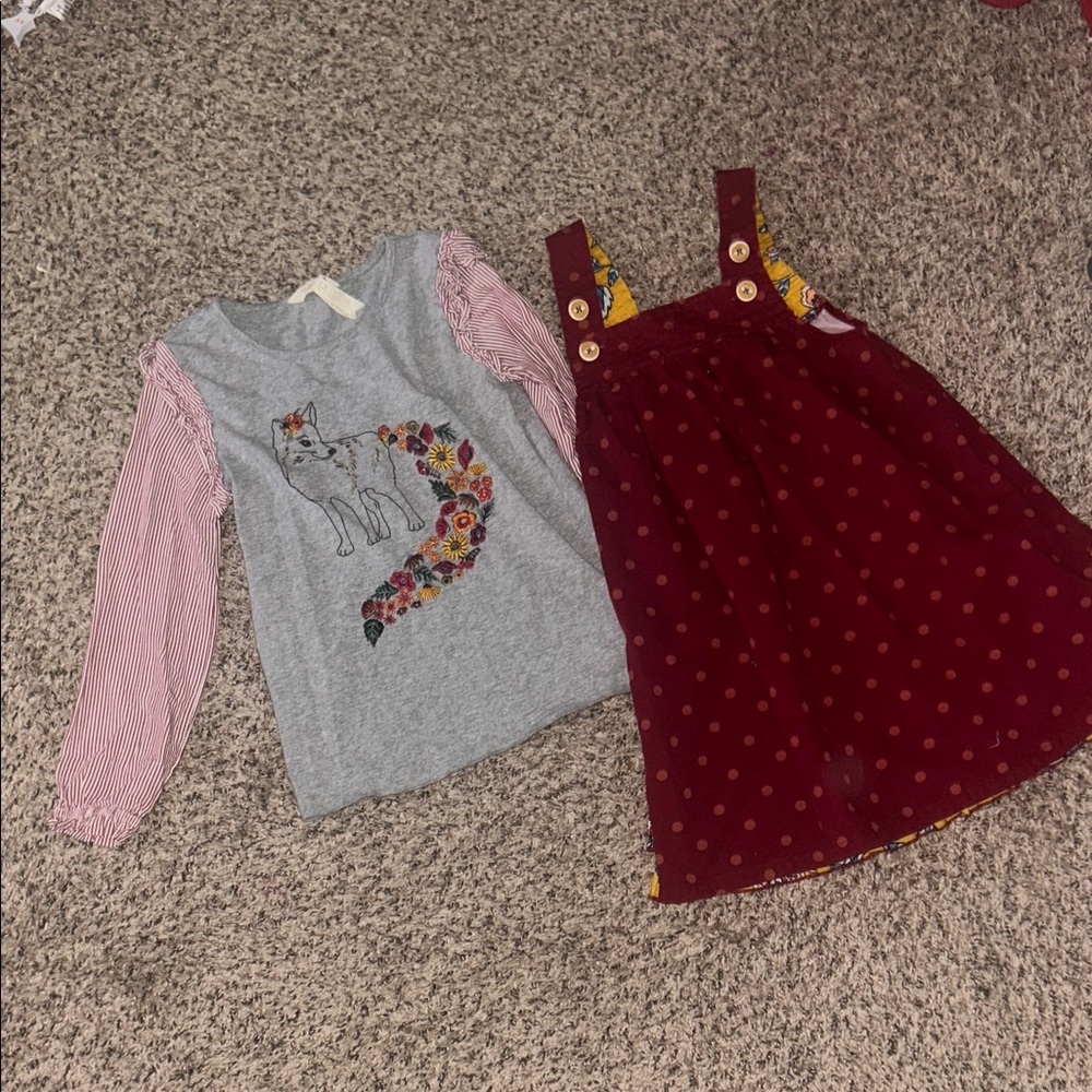 Matilda Jane Gray Fox Top and Polka Dot dress girls size 6/8
